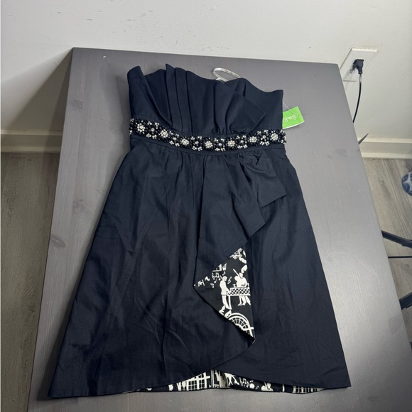 Lilly Pulitzer Crystal Black Late Night Toile Underlay Beaded Waist Dress - Picture 10 of 13